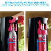 SodaStream 255925 Terra Sparkling Water Maker Bundle with Quick Connect CO2 Cylinder, 1L Dishwasher Safe Bottle, 2 Bubly Flavor Drops, Black
