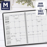 AT-A-GLANCE DayMinder Monthly Planner, 14-Month Calendar, Black Faux Leather Cover, Twin Wire Binding, 8 x 12 in, G4700023