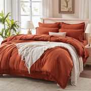 Andency King Size Comforter Set, 7 Pieces, Burnt Orange Terracotta Microfiber Bedding with Boho Tassel Design