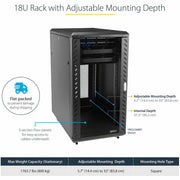 StarTech 15U Server Rack Cabinet, 19in Enclosed 4-Post Rack, Lockable Glass Door, Adjustable 33in Mounting Depth, 1764lb Capacity, Black, RK1536BKF