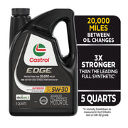 Castrol EDGE 5W-30 Advanced Full Synthetic Motor Oil, 5 Quart, High Temperature Performance, Enhanced Wear Protection, Extended Oil Change Interval