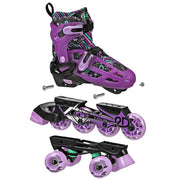 Roller Derby Falcon 2-in-1 Combo Adjustable Quad and Inline Kids Skates, Black Purple, Small I260GS