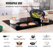 KFFKFF Electric Cooktop, 4 Radiant Burners, 6000W, Ceramic Glass Top, Touch Controls, Built-in Timer, Child Lock, 9 Heat Levels, Black, 23.2x20.5 in, LT4-77