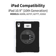 CODi Rugged iPad Case for 10.9 in 10th Generation, Heavy-Duty Shockproof Protection, 360 Coverage, Rotating Kickstand, Adjustable Hand Strap, Detachable Shoulder Strap, Black, C30705069