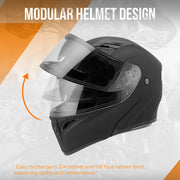 Oumurs Motorcycle Bluetooth Modular Full Face Dual Visor Flip-Up Helmet, Matte Black, Adjustable XL, DOT Certified