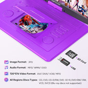 TENKER 17.9 Portable DVD Player, 6 Hours Rechargeable Battery, Purple