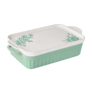 The Pioneer Woman Agatha Rectangular Stoneware Baker with Multifunctional Platter Lid, 9 x 13 in, Green Floral PWS519709304004