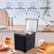 KBS MBF-070 2LB 20-in-1 Bread Maker Machine w/Automatic LCD Display, 15-Hour Delay Timer, Black