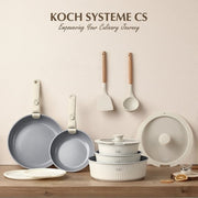 Koch Systeme CS 17-Piece Nonstick Cookware Set with Detachable Handle, Induction Compatible, Cream White