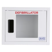American Hospital Supply Wall Mounted AED Storage Cabinet, Large, White Aluminum, Lockable, Magnetic Door, Clear Window, AHS-AEDC-LB