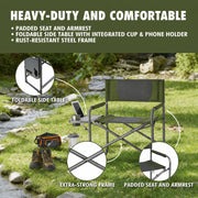 Ozark Trail Oversized Director's Camp Chair with Fold-Down Side Table, Green, 600 lb Capacity, Folding Steel Frame, FC850-95200C