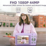 Melcam Digital Camera, 44MP, 16X Digital Zoom, Compact Portable Point and Shoot, Purple
