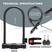 Apecyc 12mm U-Lock Bike Lock with 4ft Security Cable, Keyed Heavy Duty Bicycle Lock with Mounting Bracket and Dust Cover for Ebike, Scooter, Motorcycle