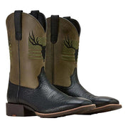 Ariat Sport Antlers Men's Western Boots, Black Adobe, Embroidered Deer Skull and American Flag, Square Toe, 1.5in Horseman Heel, Size 11.5M, 10061231