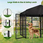 Domipet Large Dog Kennel Outdoor Heavy Duty Pet Crate w/ Removable Oxford Cloth Roof, Black, 4ft x 4.2ft x 4.5ft