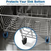 Wang Pujie Stainless Steel Small Dish Drainer, Compact 13.6in x 11.4in x 5.3in, Fits Double Bowl Sink, Space Saving Kitchen Rack with Movable Utensil Holder