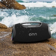 onn Portable Boombox with Bluetooth and 6 LED Lighting Modes, Black