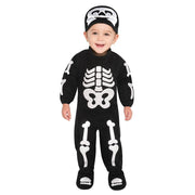 Amscan Bitty Bones Infant Skeleton Costume Set with Jumpsuit, Hat, Booties, Black, 12-24 Months, 846790BBY1224