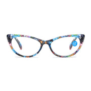 XINGNIAN Cat Eye Blue Floral Print Reading Glasses, Blue Light Blocking, +3.00 Magnification, Plastic Frame, Spring Hinge, Pack of 2