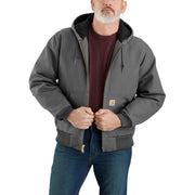 Carhartt Men's Iconic J140 Firm Duck Insulated Active Jacket, Gravel, Large, Loose Fit, Quilted Flannel Lined, Water Repellent, 106673