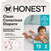 The Honest Company Clean Conscious Diapers, Hypoallergenic, Fragrance Free, Size 2 (12-18 lbs), 72 Count, Tutu Cute and Rose Blossom Prints