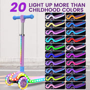 Kidscoter Kids 3 Wheel Scooter with LED Lights, Adjustable Height, Foldable Frame, Rear Brake, Purple, 130lb Capacity KDSCT-LEDP