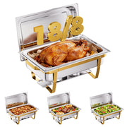 CAMMOO 4 Pack 9QT Gold Stackable Rectangular Chafing Dish Buffet Set, 18/8 Stainless Steel Food Warmers
