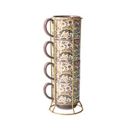 Better Homes & Gardens Edith Vine Stoneware Coffee Mug Set, Vintage Floral Design, 14 oz, 5-Piece with Metal Storage Rack