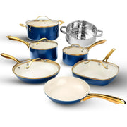 Gotham Steel 2608 Pots and Pans Set Natural Ceramic Nonstick Cookware Set, Navy (12 Piece)