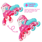 Roller Derby Switch Combo Adjustable Skates, 2-in-1 Training and Inline, Pink, Medium 13-3, with Protective Gear W174GM