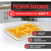 Bakken-Swiss Crisper Tray 2-Piece Set, White Marble Non-Stick Coating, Carbon Steel Bakeware, Extra Large 19 in x 13 in, Basket Design for Healthier Cooking BAKCRIPL88