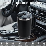 Binsuca 40 oz Travel Mug with Handle, Straw Lid, Double Wall Vacuum Insulated Stainless Steel, Leopard Print Black and White