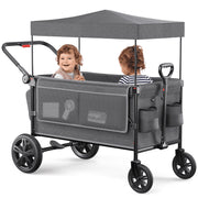 SACVON All-Terrain Wagon Stroller for Toddlers with Side-by-Side Seating, Adjustable Handlebar, Detachable Canopy, Storage Organizer, Dark Gray
