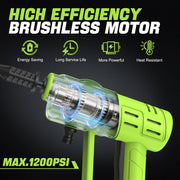 Boyun Daj Cordless Pressure Washer Handheld Portable Power Washer with 2 Batteries, 6-in-1 Nozzle, 17FT Hose, 1200 PSI