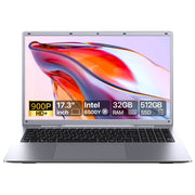 RNRUO 17.3 Inch Laptop Computer, Intel Pentium Gold 6500Y Dual-Core up to 3.4GHz, 32GB DDR3 RAM, 512GB SSD, Windows 11, Office 2024, WiFi 5, Bluetooth 5.0, Dark Gray