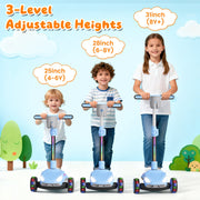 SIMATE Kids Electric Scooter with 3 Adjustable Handlebar Heights, LED Light-Up Wheels, LCD Screen, Thumb Accelerator, 5 mph Speed, Blue, D3