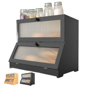 GAMBE Double Layer Bamboo Bread Box with Frosted Acrylic Door Panel, Black, Large Capacity Kitchen Countertop Organizer