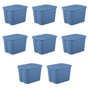 Sterilite 1638-9Z 18 Gallon Plastic Storage Bin with Snap-on Lid, Light Blue, 8 Pack