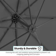 FUNDAZE 10ft Heavy Duty Cantilever Patio Umbrella with Weighted Base, Gray, Round Canopy, Crank Lift, Adjustable Tilt