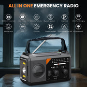 Auoshi Emergency Weather Radio, 30000mAh Battery, NOAA AM FM Bands, Solar Hand Crank USB-C Charging, Flashlight 650 LUX, SOS Alarm, Compass, Bluetooth, Gray, H27-Gray