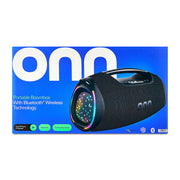 onn Portable Boombox with Bluetooth and 6 LED Lighting Modes, Black