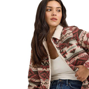 Wrangler Women's Sherpa Lined Jacquard Shacket, Burgundy, Small, 100% Cotton, Snap-Button Closure, 112368301