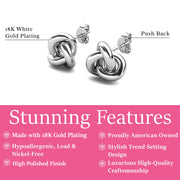 Cate & Chloe CCDE22346ER-WG Ashley Knot Stud Earrings, 18k White Gold Plated, Lightweight, Hypoallergenic, 12mm