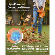 KFFKFF Electric Leaf Blower 3-in-1 Blower Vacuum Mulcher, 12 Amp Motor, 250 MPH, 400 CFM, Dual-Speed, Wheeled Base, 70L Collection Bag, BV-14EG-12A