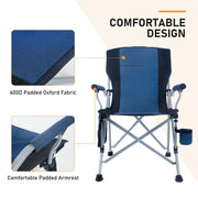HoneiLife 2 Pack Folding Camping Chair, Heavy Duty Portable Outdoor Chair with Oversized Seat, Cup Holder, Carry Bag, Blue