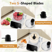 HOWORK E03 Food Processor, 12 Cup, 600W Multifunctional Vegetable Chopper and Meat Grinder, Six Speeds, Silver, E03