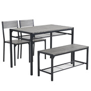 Ktaxon Dinner Table Set for 4 With 2 Chairs With Backrest And Bench With Storage Rack, Gray