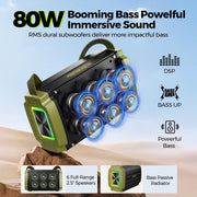 Seenda W-4120 Bluetooth Speaker, 80W, Subwoofer, RGB Lights, 10H Playtime, IPX6 Waterproof Portable Wireless Speaker with Handle for Outdoors, Camping, Beach