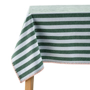 Beautiful Home by Drew Barrymore Yarn Dyed Stripe Whipstitch Fabric Tablecloth, Thyme Blue, 84 in x 60 in, Cotton