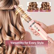 Bopcal ZCY892-B 5 in 1 Hair Dryer Brush, High-Speed Air Styler with Automatic Curling Barrels, Straightener, Volumizing Brush, Pink, Travel Bag Included